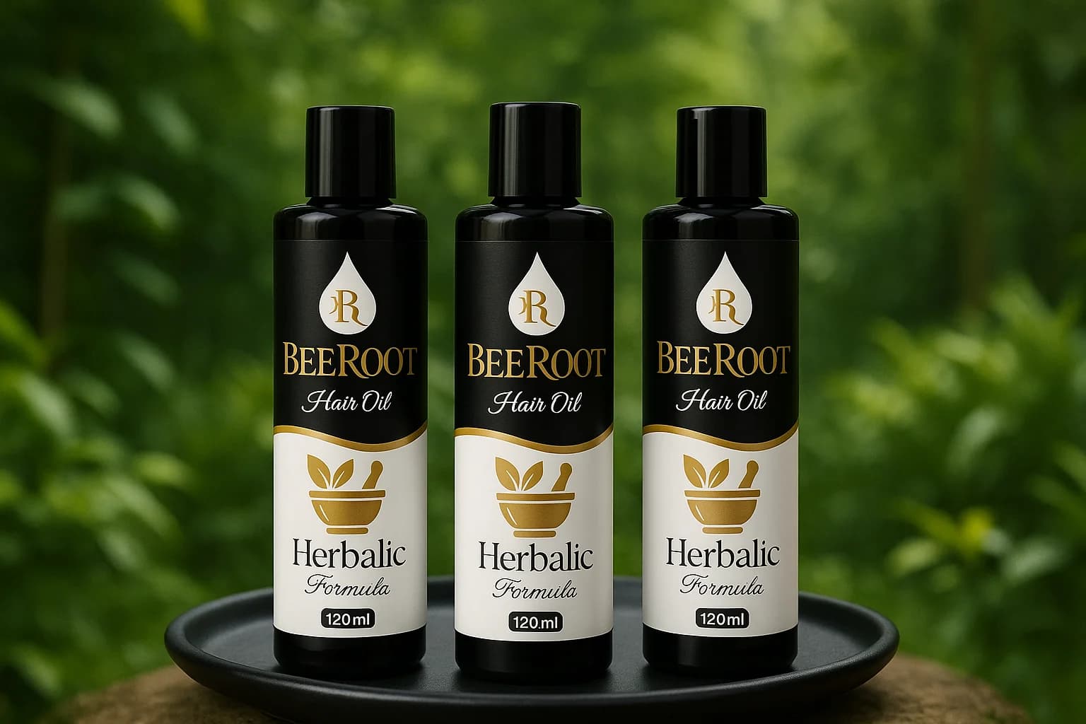 Beeroot Premium Herbal Hair Oil Bottle - Natural Ingredients Infused with Gold