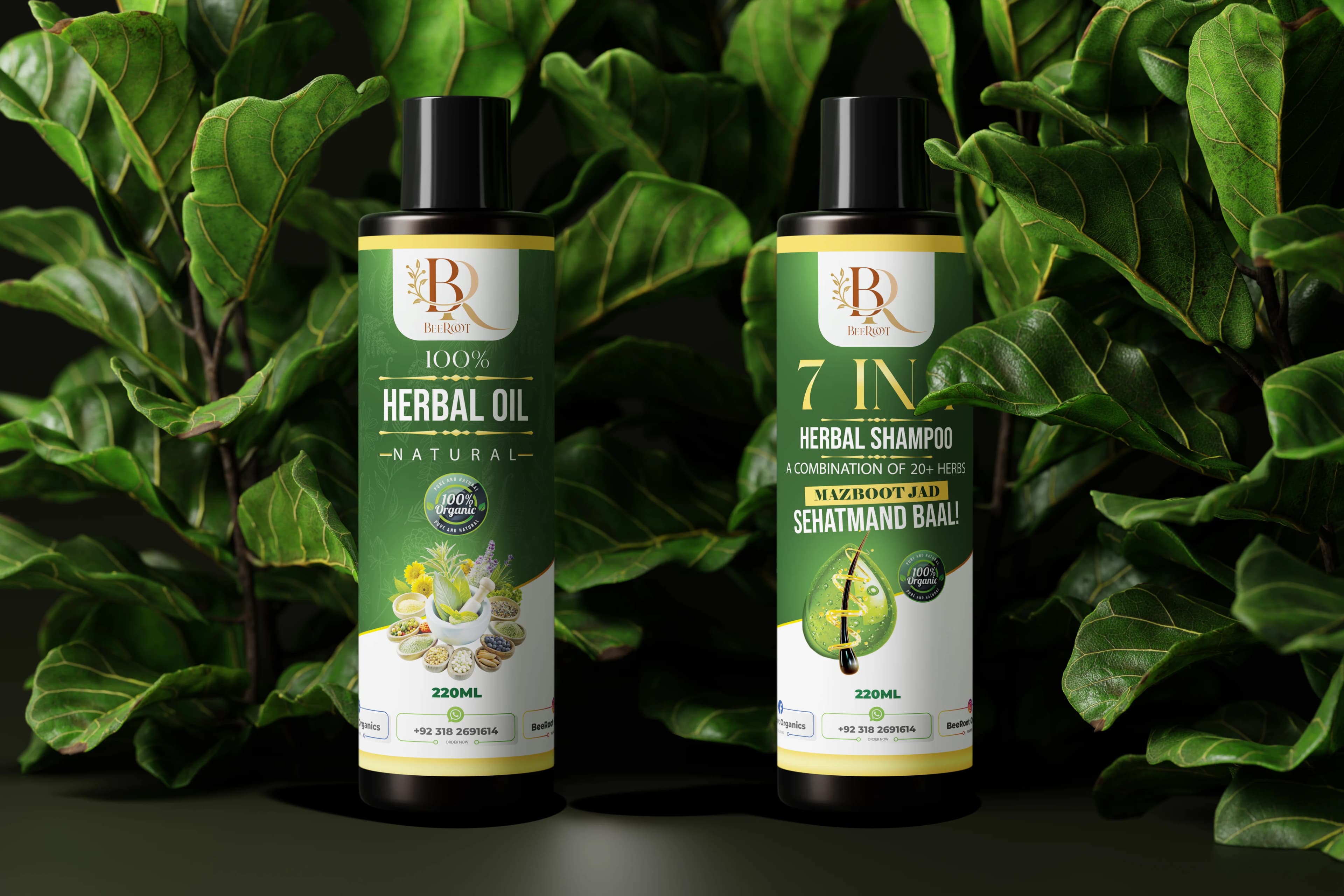 BeeRoot Premium Herbal Hair Oil Bottle